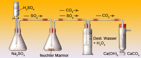 Modellversuch zur zerstörenden Wirkung des Schwefeldioxids
